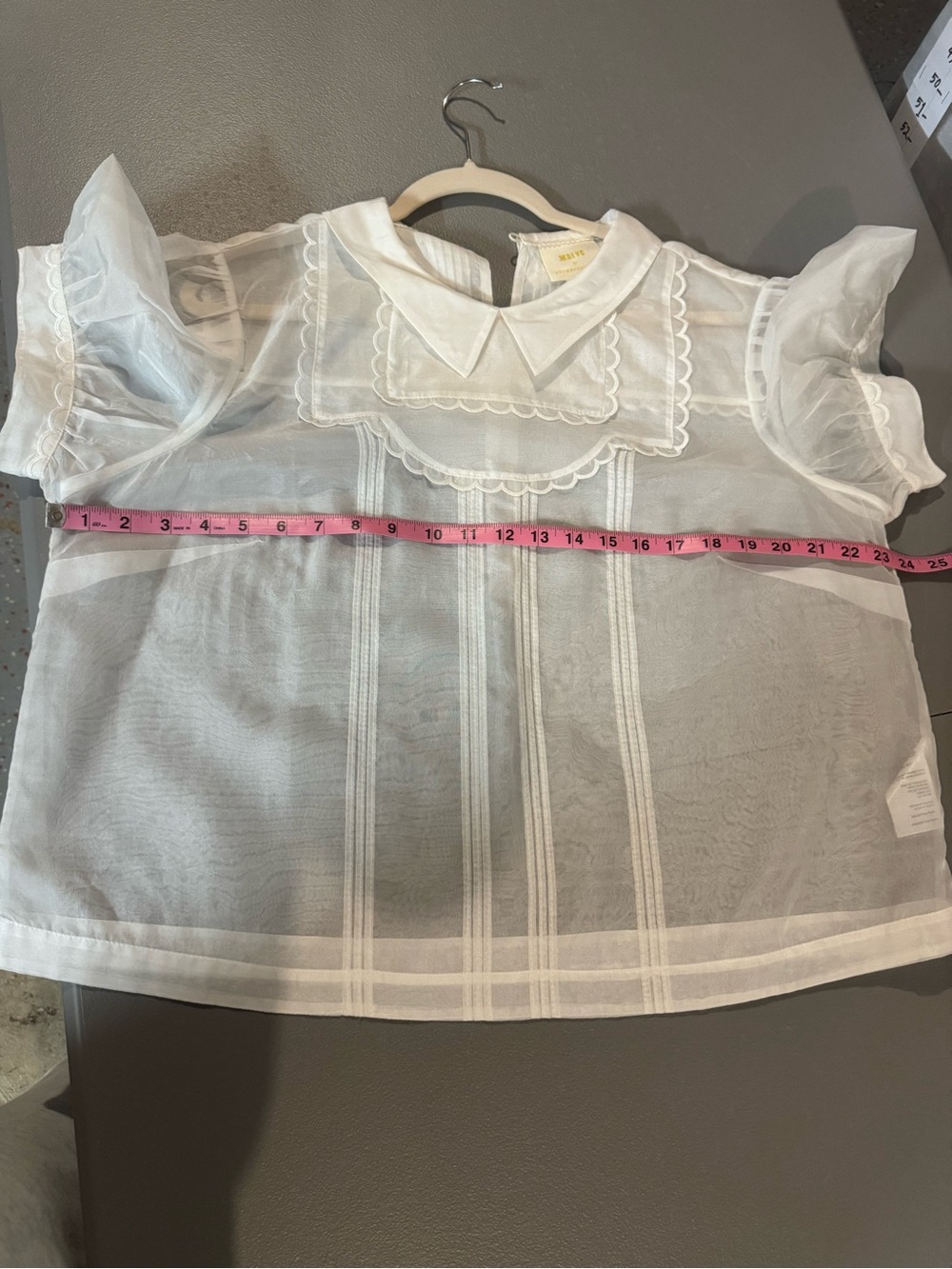 Pilcro Cream Sheer Organza Blouse with Scalloped Bib - Picture 4 of 6